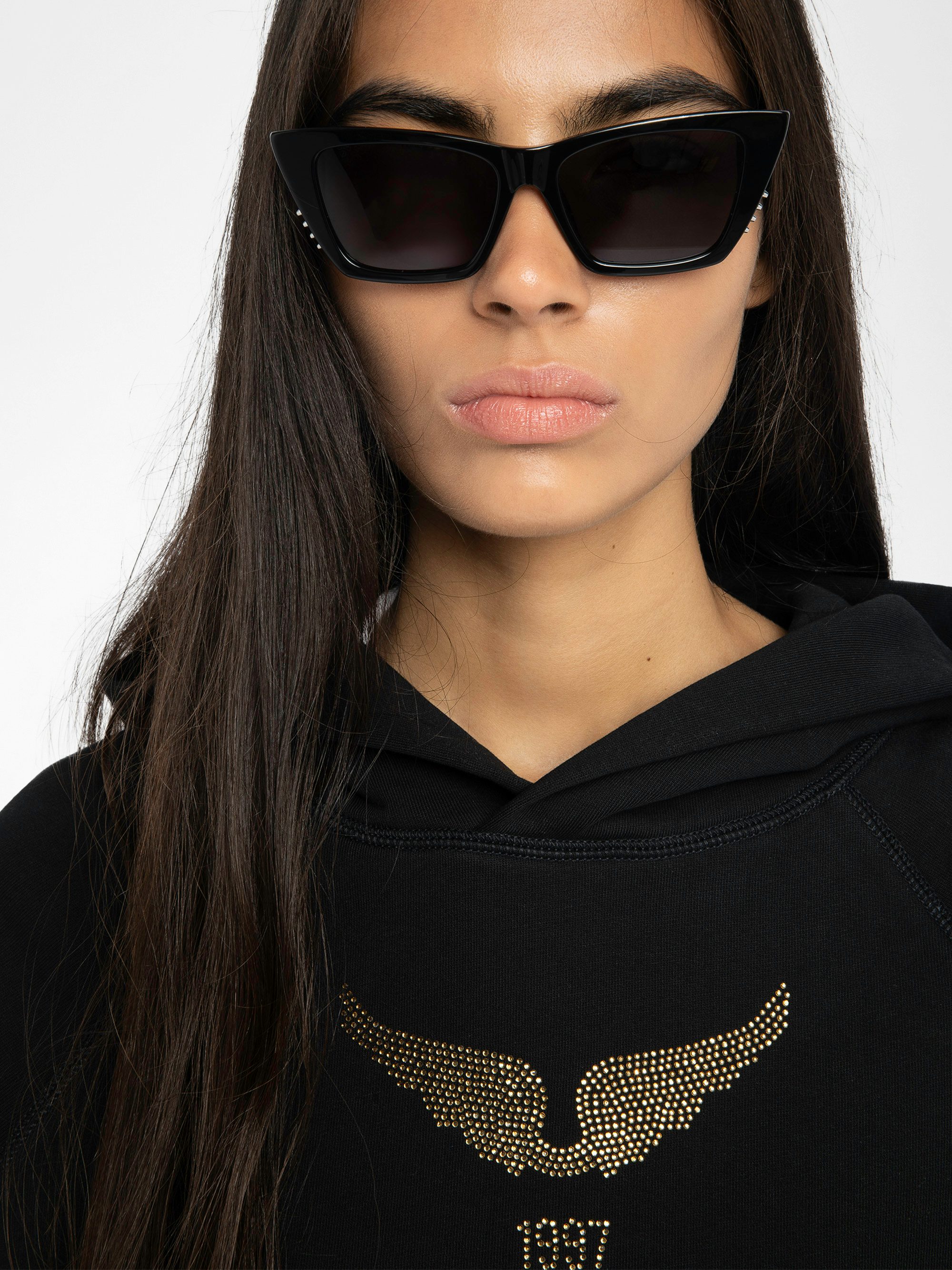 Georgy Sweatshirt - Hooded sweatshirt with long sleeves featuring rhinestone multicusto.